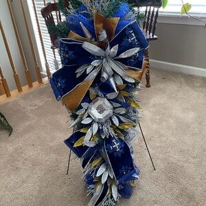 Festive Blue and Gold, Silver Ribbon, with Jewels Wreath!
SWAG!